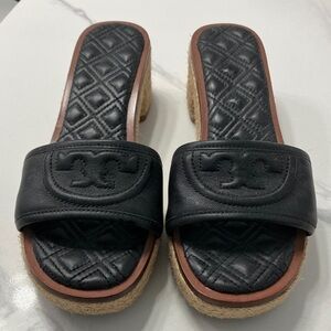 Tory Burch Black Quilted Mules